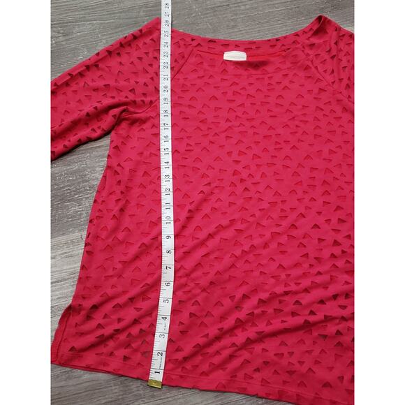 Perseption Concept Red Triangle Shape See Through Side HighLow 3/4 Sleeve Blouse - Picture 9 of 10